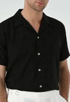 Lapel Collar Short Sleeve - Camicia - Black -Vendite Jones 16965a705bdc4e63882e13c30c5fc31d