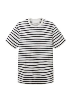 Tom Tailor Structured Stripe - T-Shirt Con Stampa - Navy -Vendite Jones 38bfcf139516426a82bdbbdcbd663290