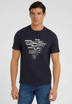 Guess Mit FrontprintT-Shirt Con StampaBlau Uomo T-shirt E Polo GU122O151-K11