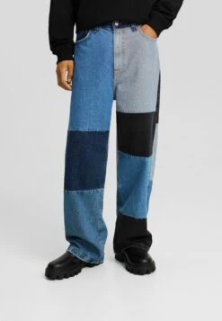 BERSHKA Colour Block - Jeans Baggy - Light Blue
