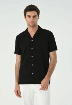 Lapel Collar Short Sleeve - Camicia - Black