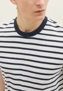 Tom Tailor Structured Stripe - T-Shirt Con Stampa - Navy -Vendite Jones be511a76b30541e7996293986cf98905