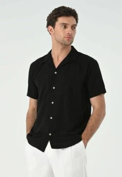 Lapel Collar Short Sleeve - Camicia - Black -Vendite Jones cefaf8cd0d4f403f908aff991c24d9f7